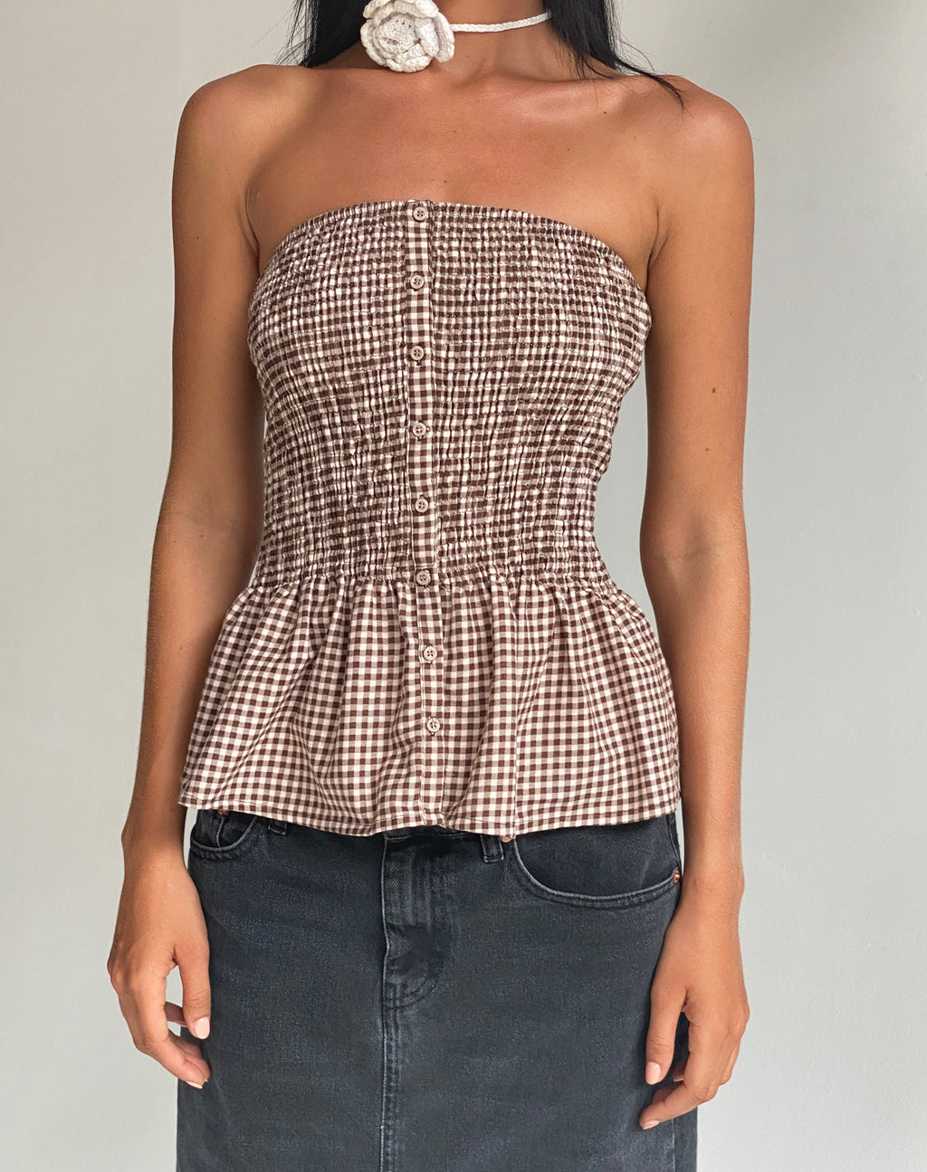 Soter Bandeau con Tirantes en Mini Gingham