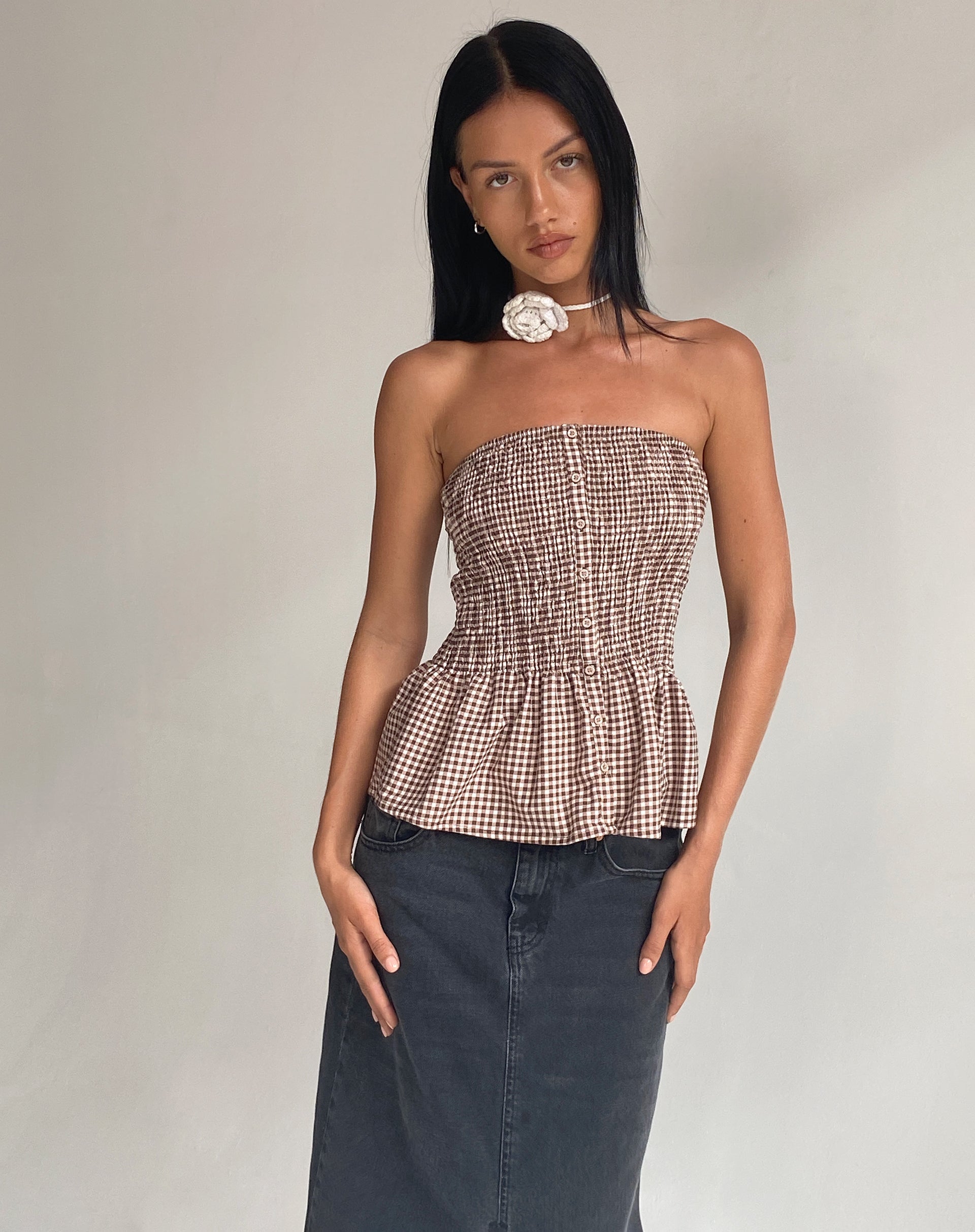 Imagen de Soter Shirred Bandeau Top in Mini Gingham