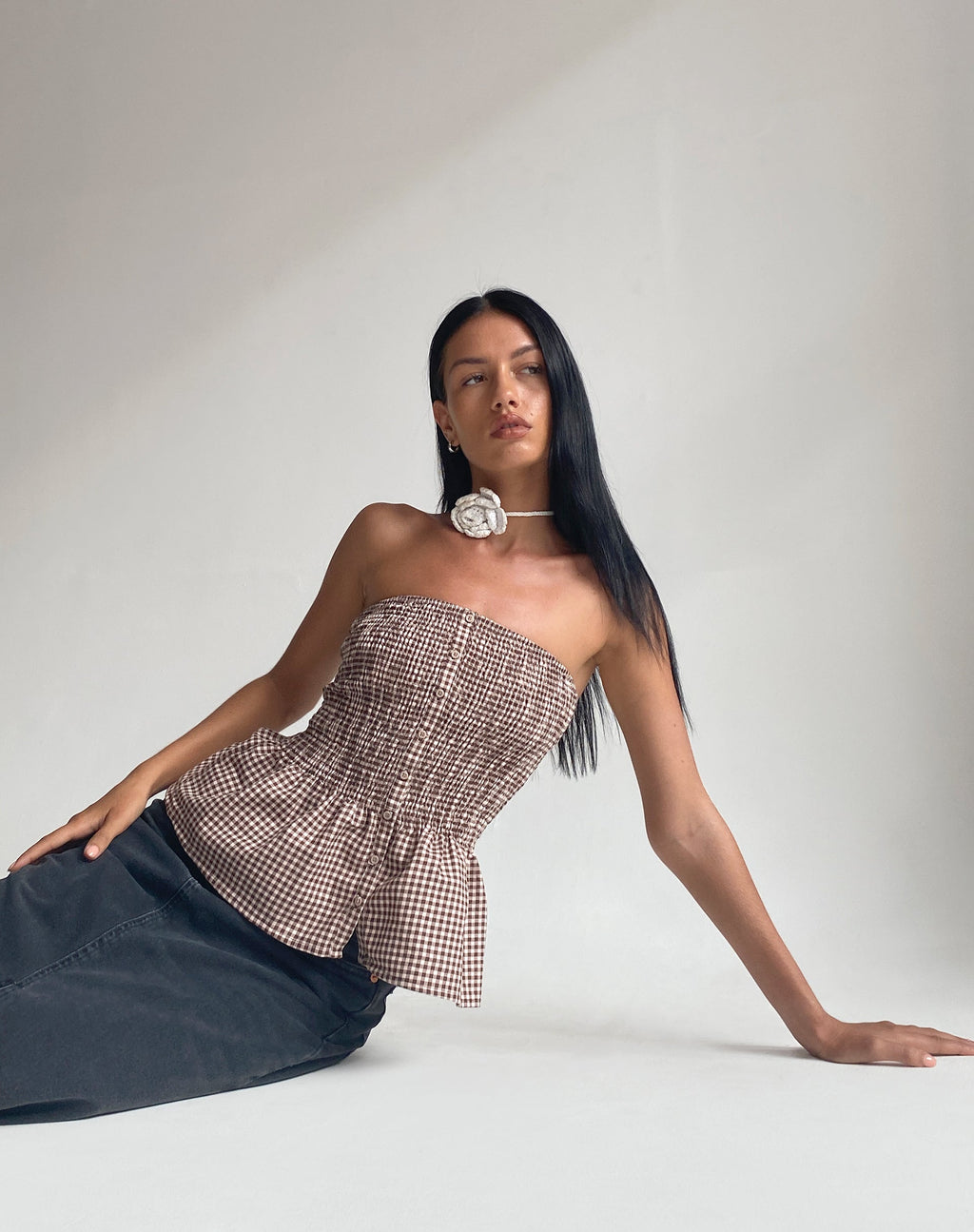 Soter Bandeau con Tirantes en Mini Gingham