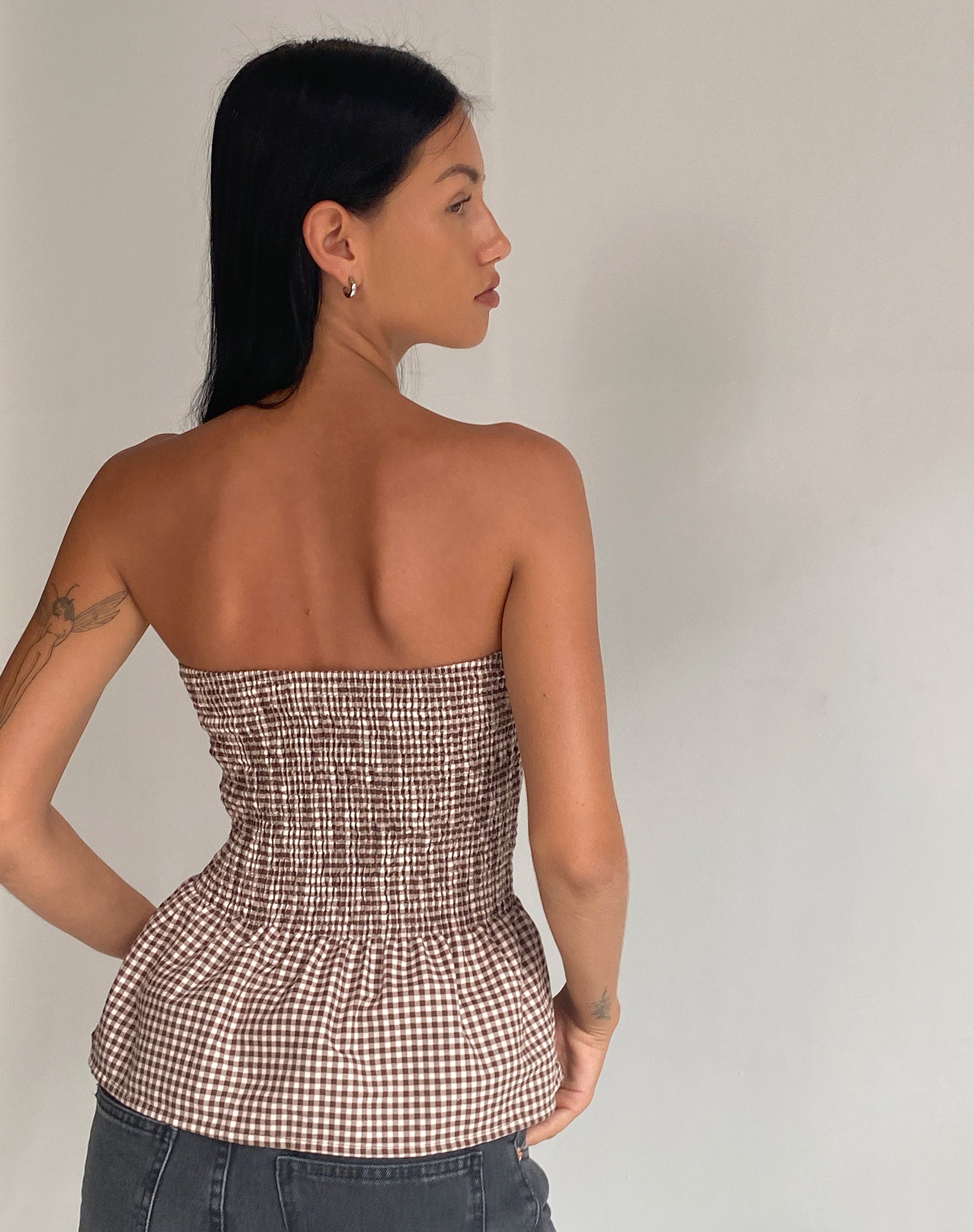 Imagen de Soter Shirred Bandeau Top in Mini Gingham