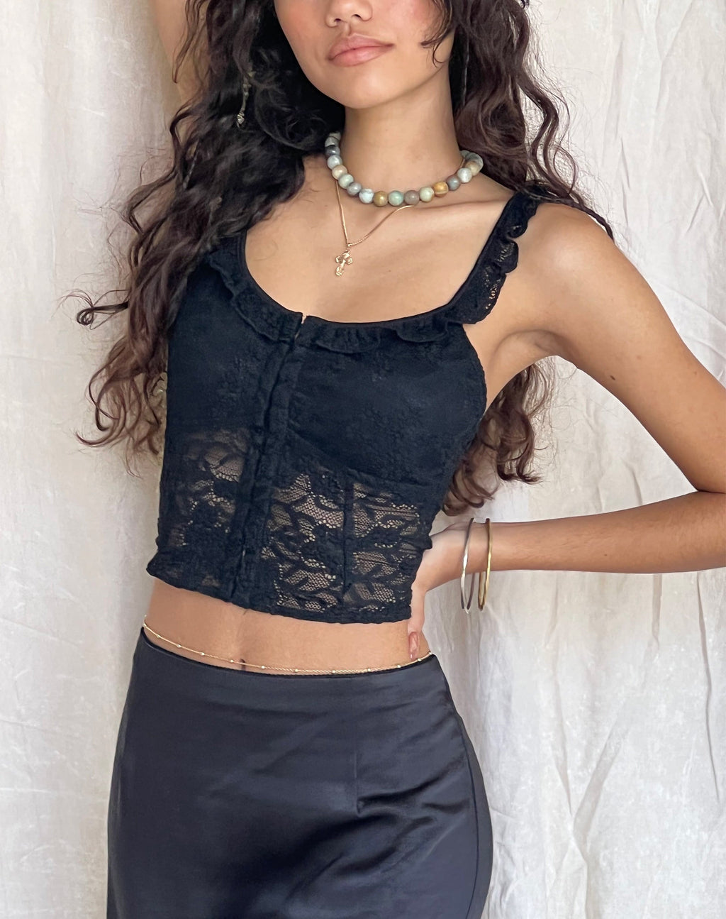 Laru Corset Top de Encaje Negro