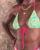 Imagen del sujetador de bikini Pamita de flores verdes con ribete rosa