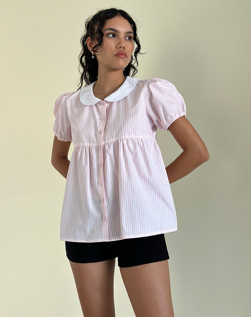Top Immy de rayas pequeñas verticales rosa caramelo