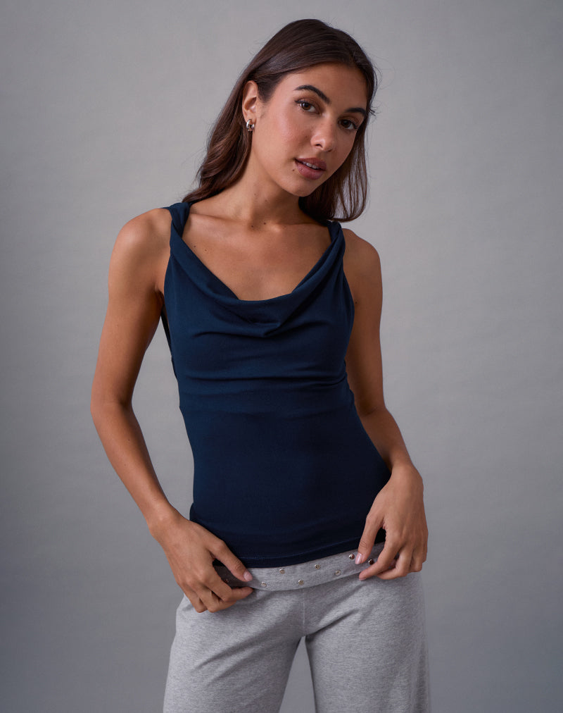 Imagen de Imrie Open Back Top en Jersey de Rayón Azul marino