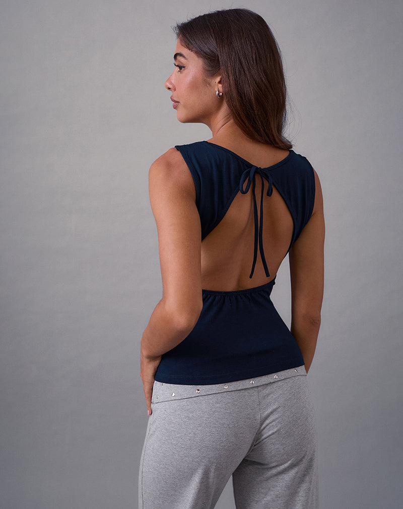 Imagen de Imrie Open Back Top en Jersey de Rayón Azul marino