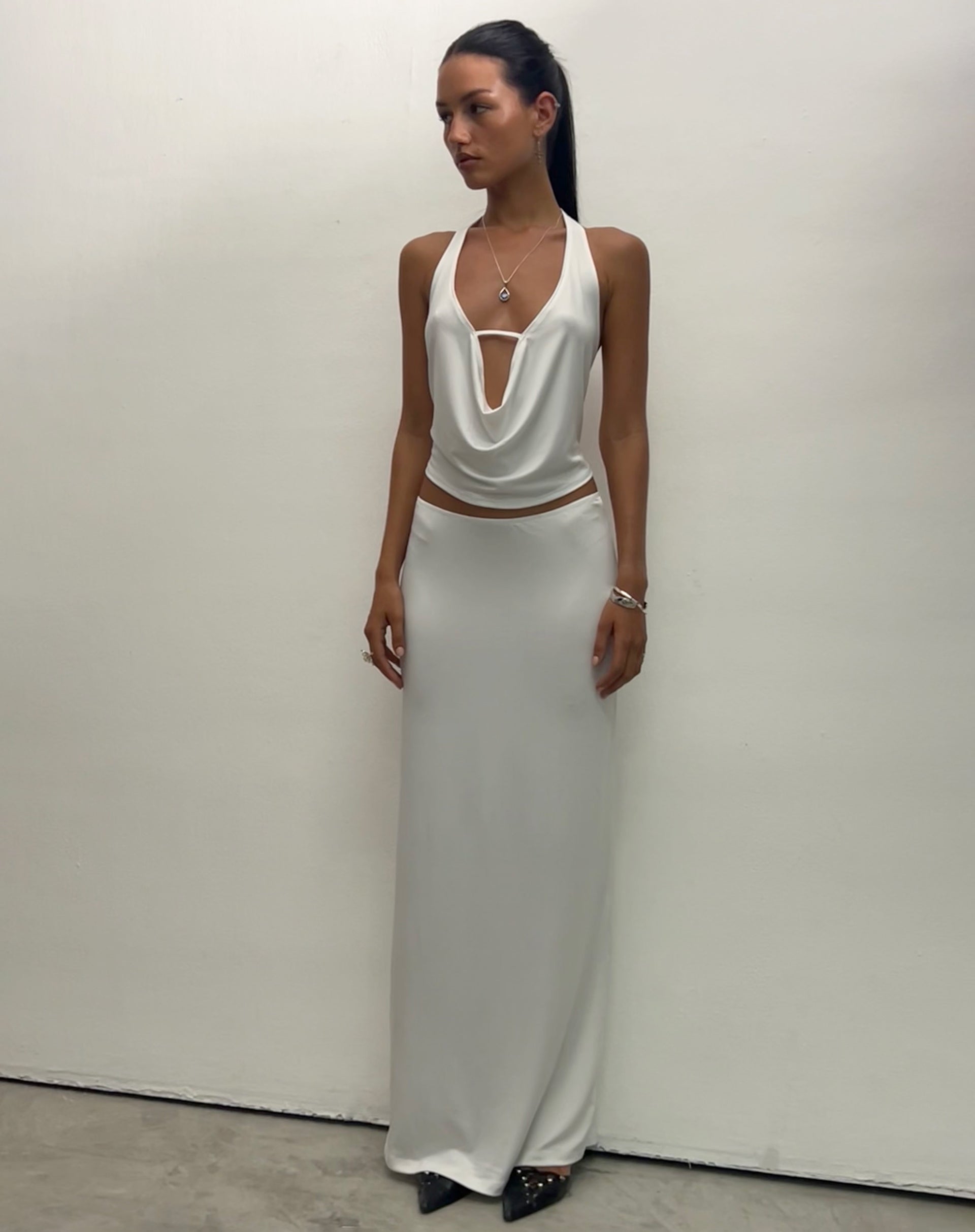 Imagen de la falda Rim Jersey Maxi Skirt en marfil