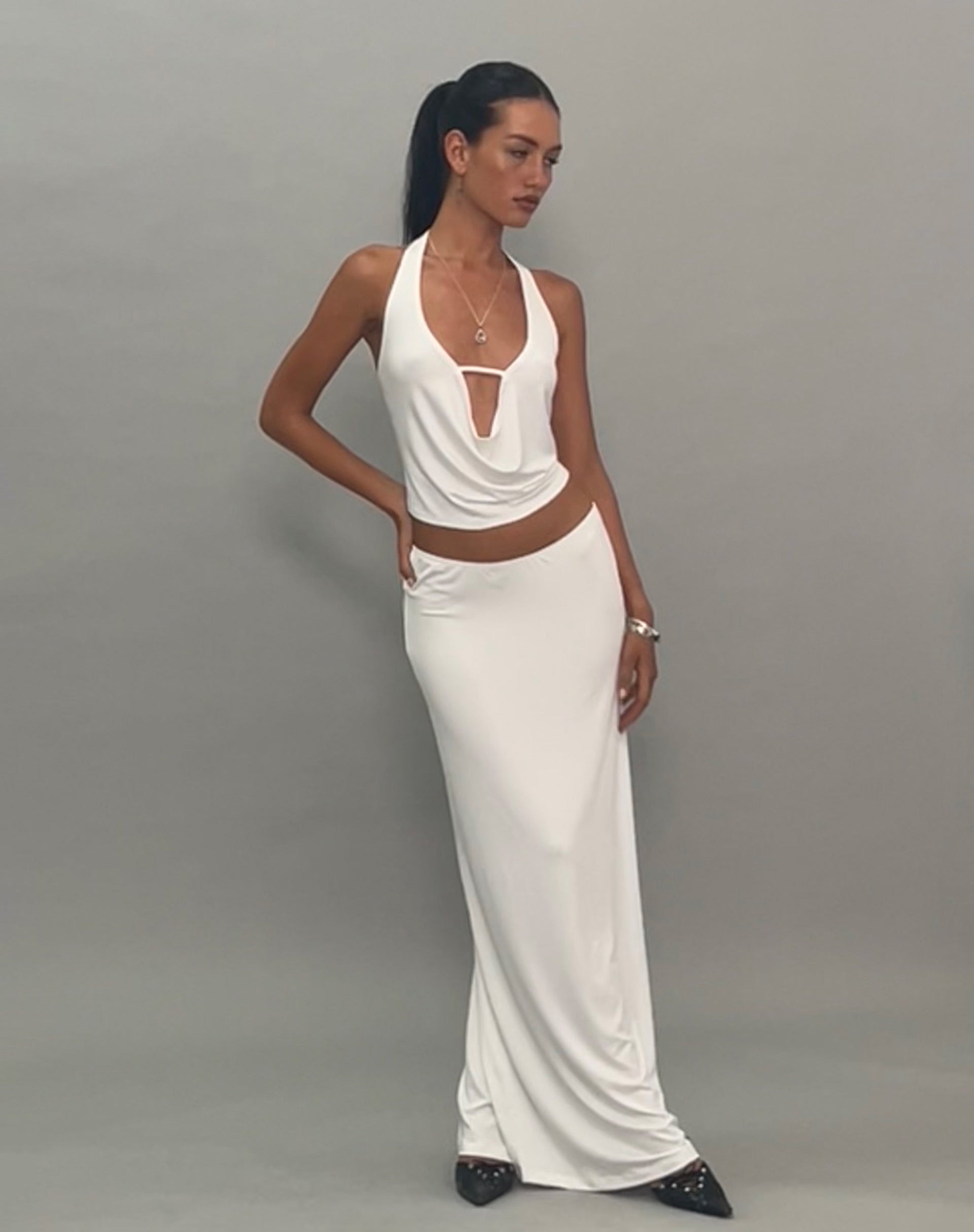 Imagen de la falda Rim Jersey Maxi Skirt en marfil