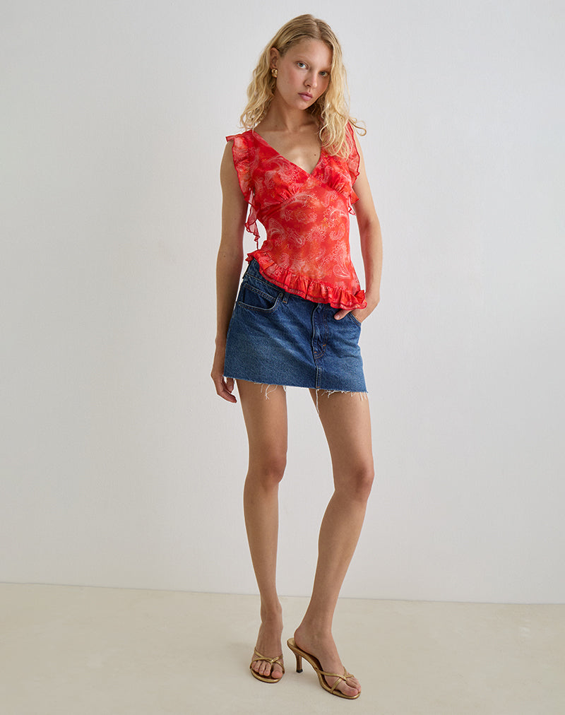 Imagen de Iravela Asym Top de gasa Paisley Rojo