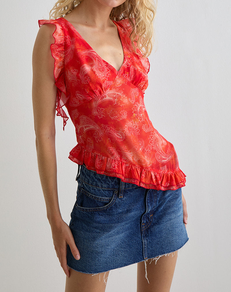 Imagen de Iravela Asym Top de gasa Paisley Rojo