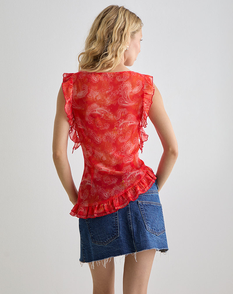 Imagen de Iravela Asym Top de gasa Paisley Rojo
