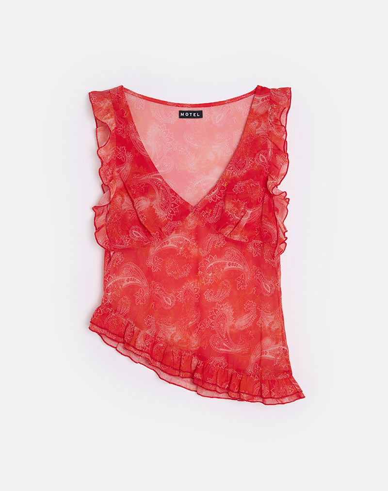 Imagen de Iravela Asym Top de gasa Paisley Rojo