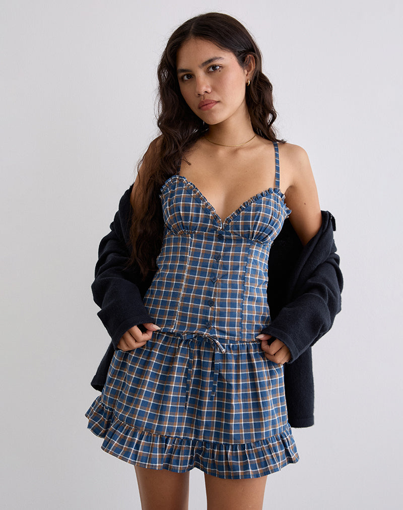 Top Isamu en azul tartán medio