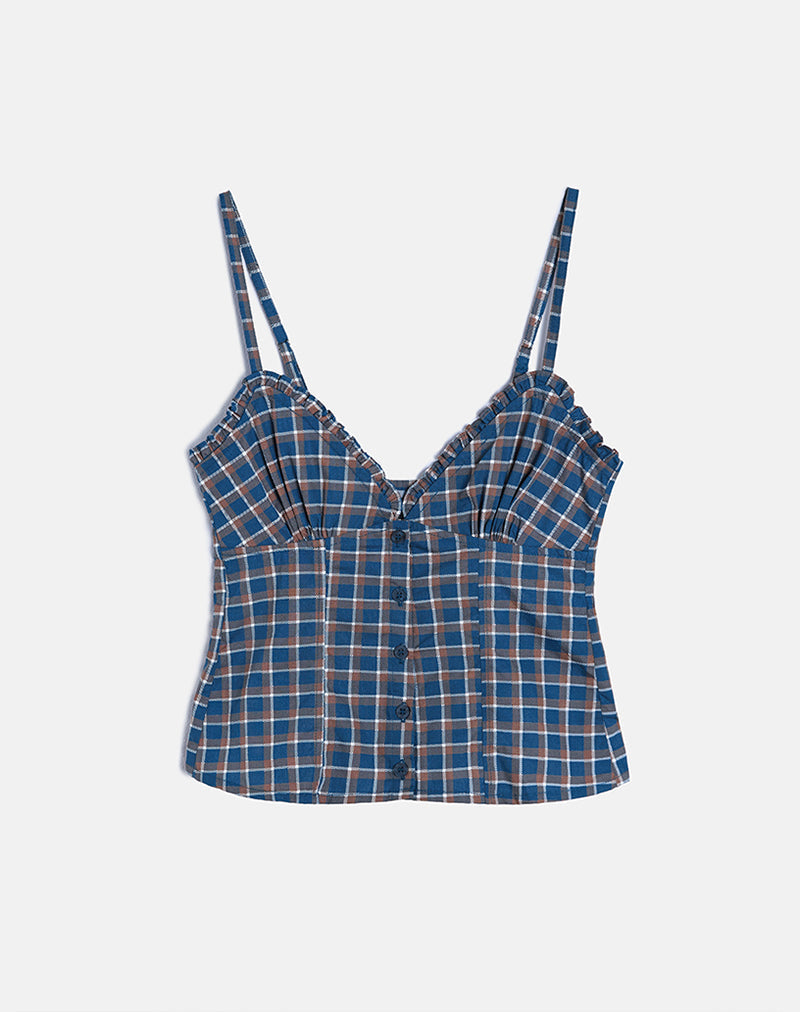 Top Isamu en azul tartán medio