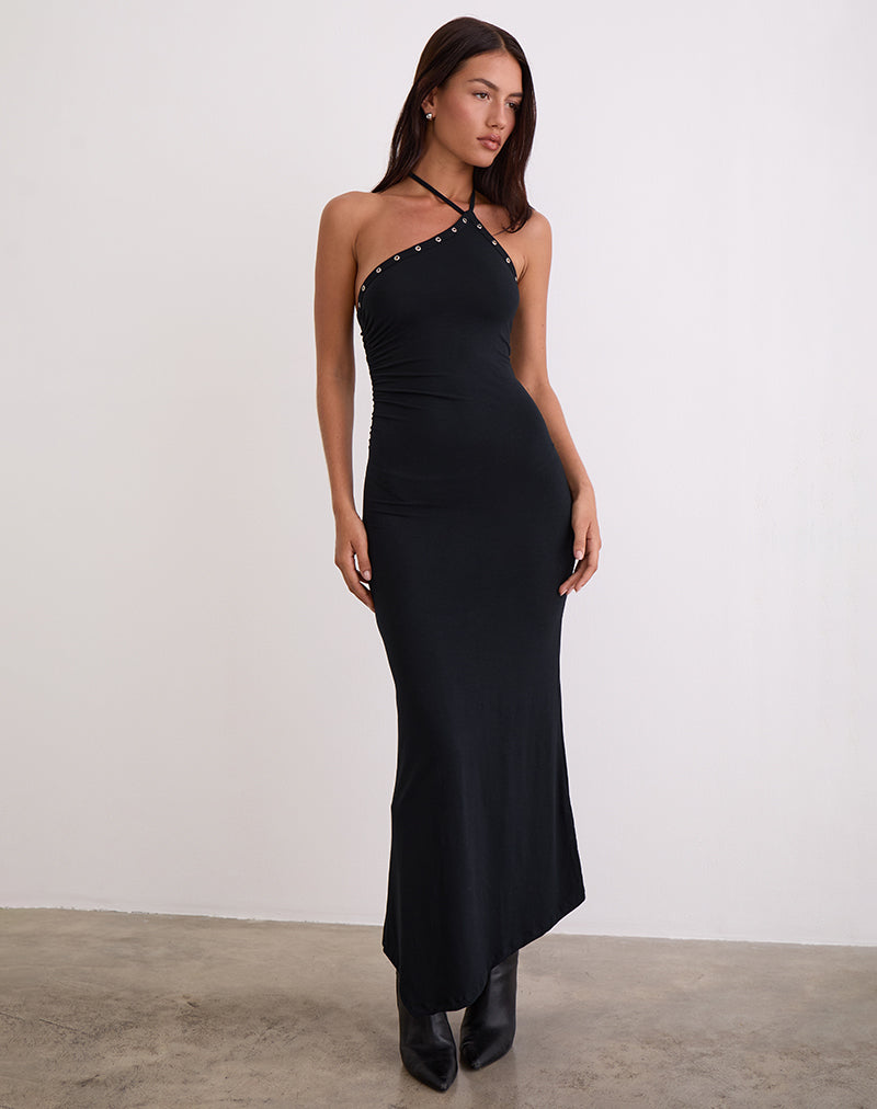Imagen de Ishikawa Maxi Vestido Asimétrico con Ojales en Negro