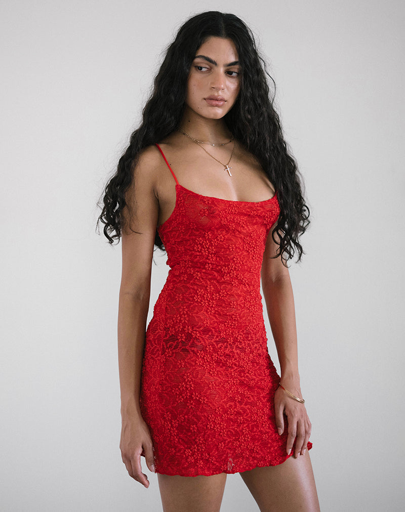 Minivestido Ismene de encaje sin forro Rojo