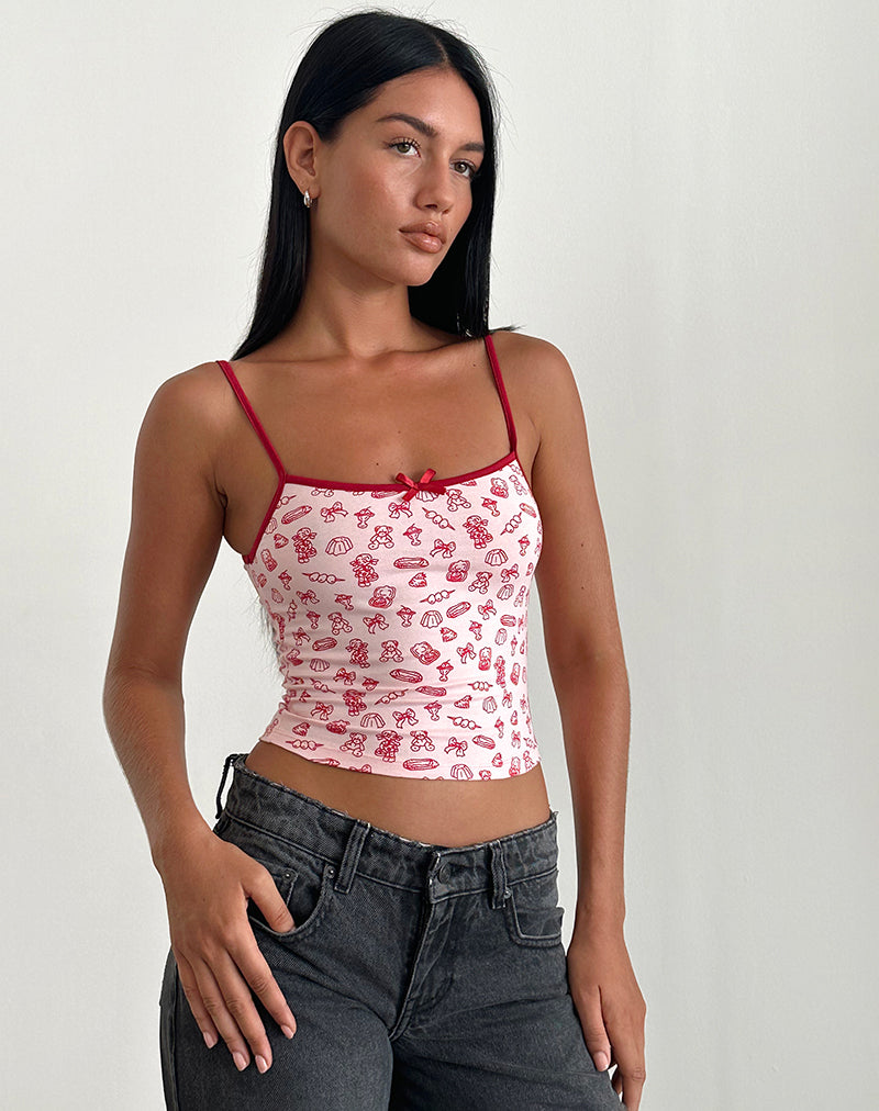 imagen de Isna Cami Top en estampado Girlie con ribete rojo