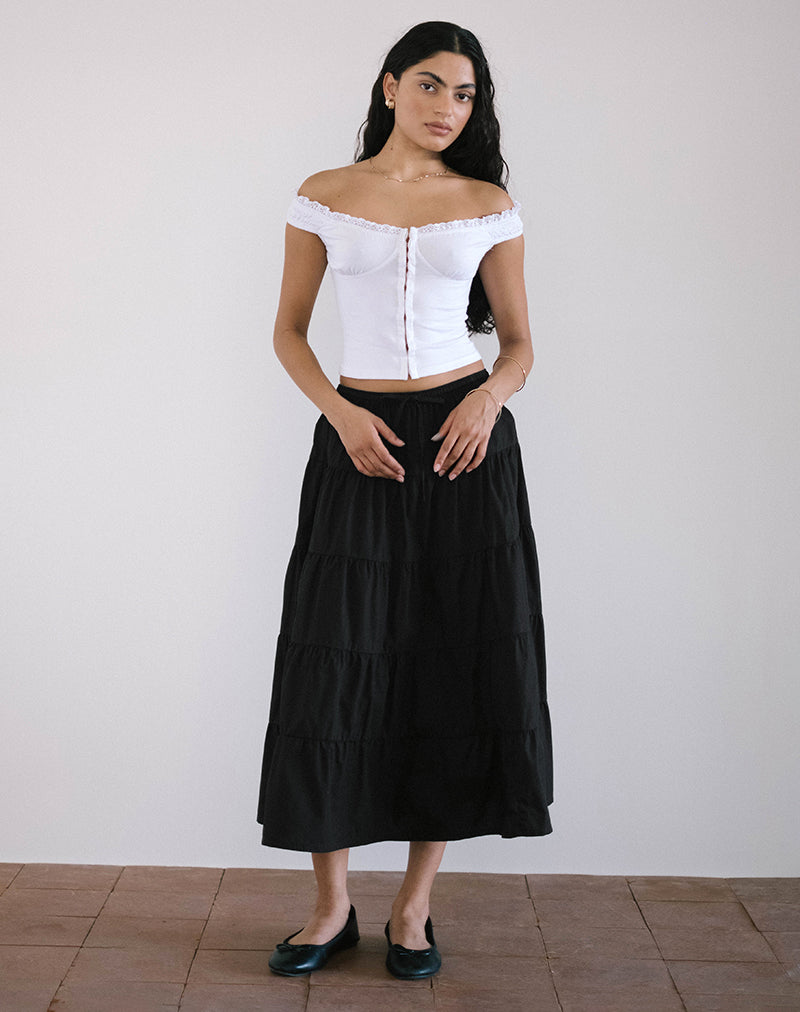 imagen de Izumi Tiered Midi Skirt in Poplin Black