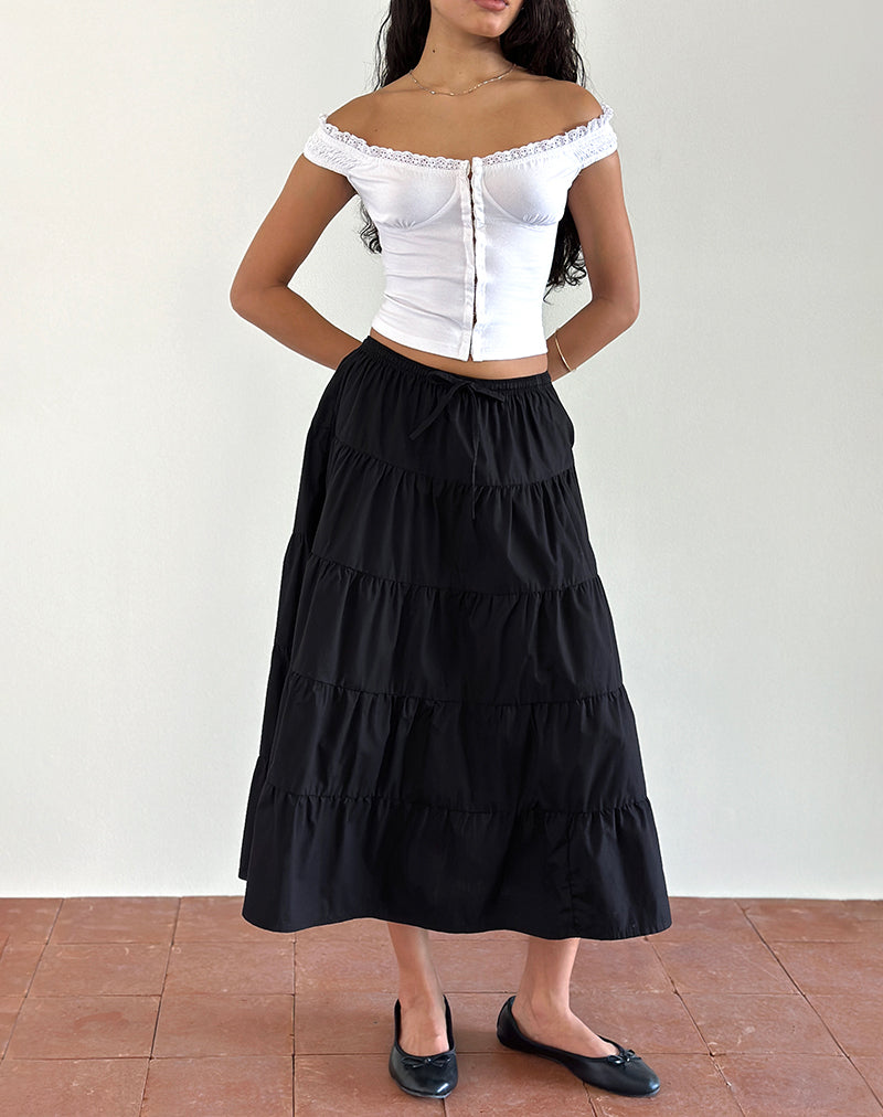 Izumi Falda Midi en Popelina Negra