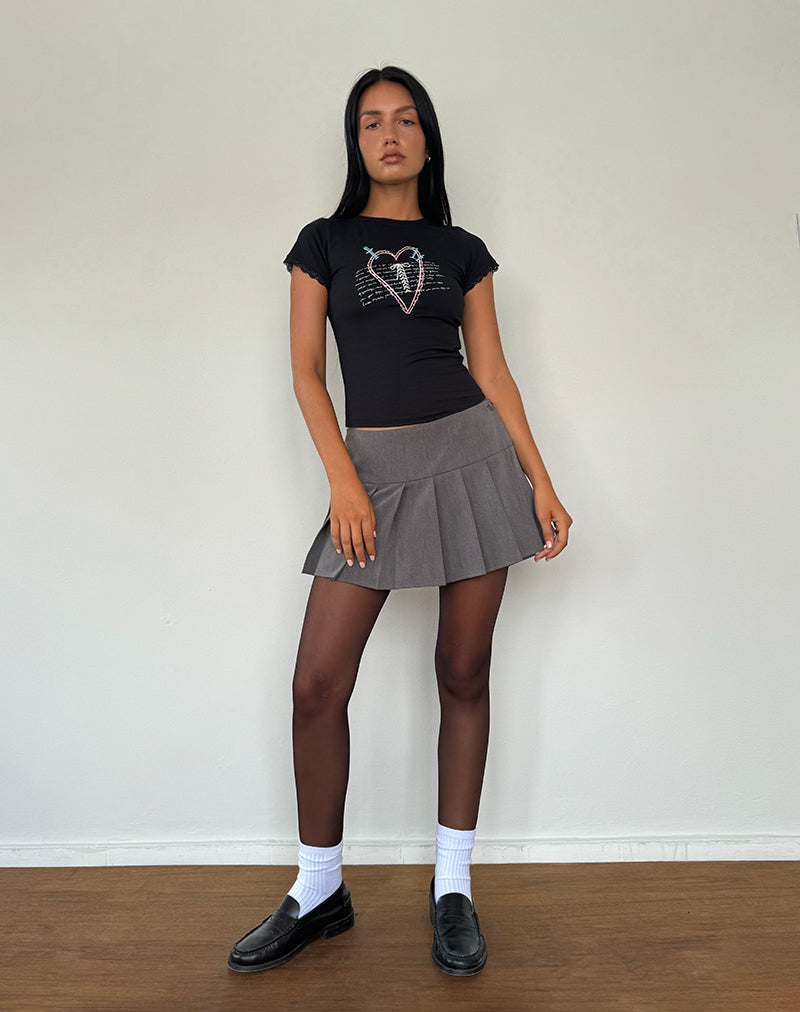 Imagen de Izzy Lace Trim Tee in Black Lace Up Heart Motif