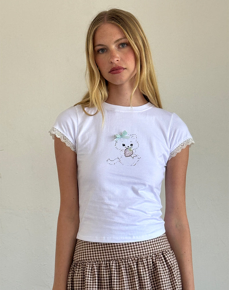 Imagen de Izzy Tee in White with Strawberry Cat Print