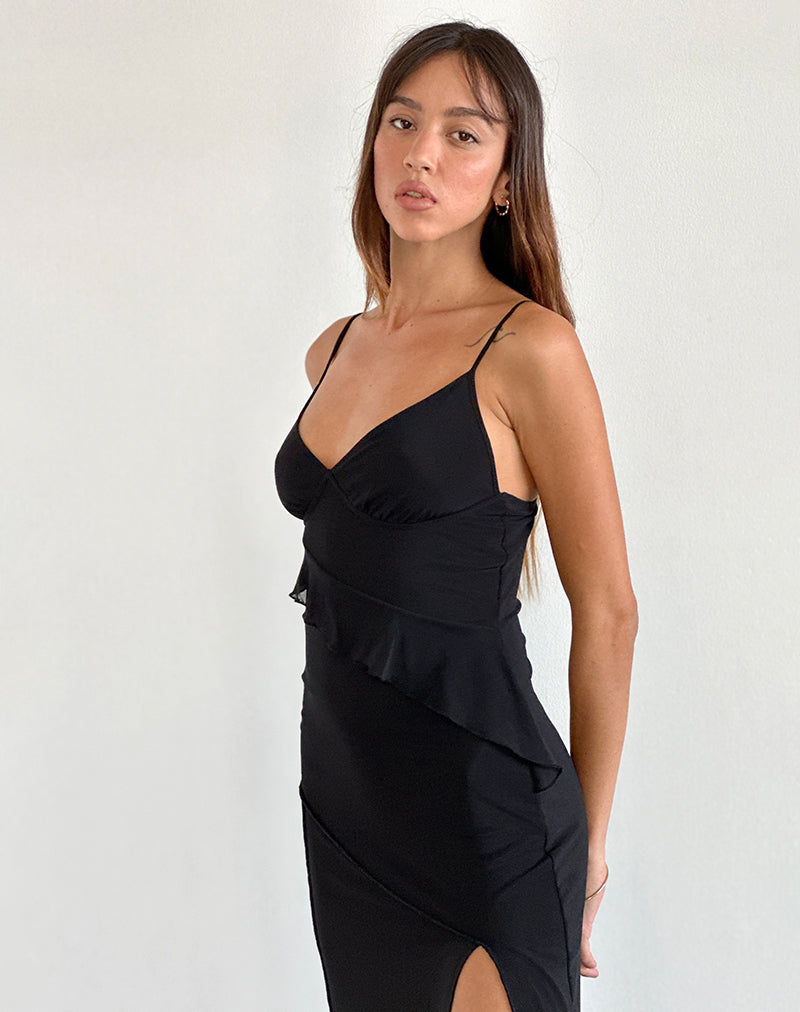 imagen de Jacy Ruffle Midi Dress in Mesh Black