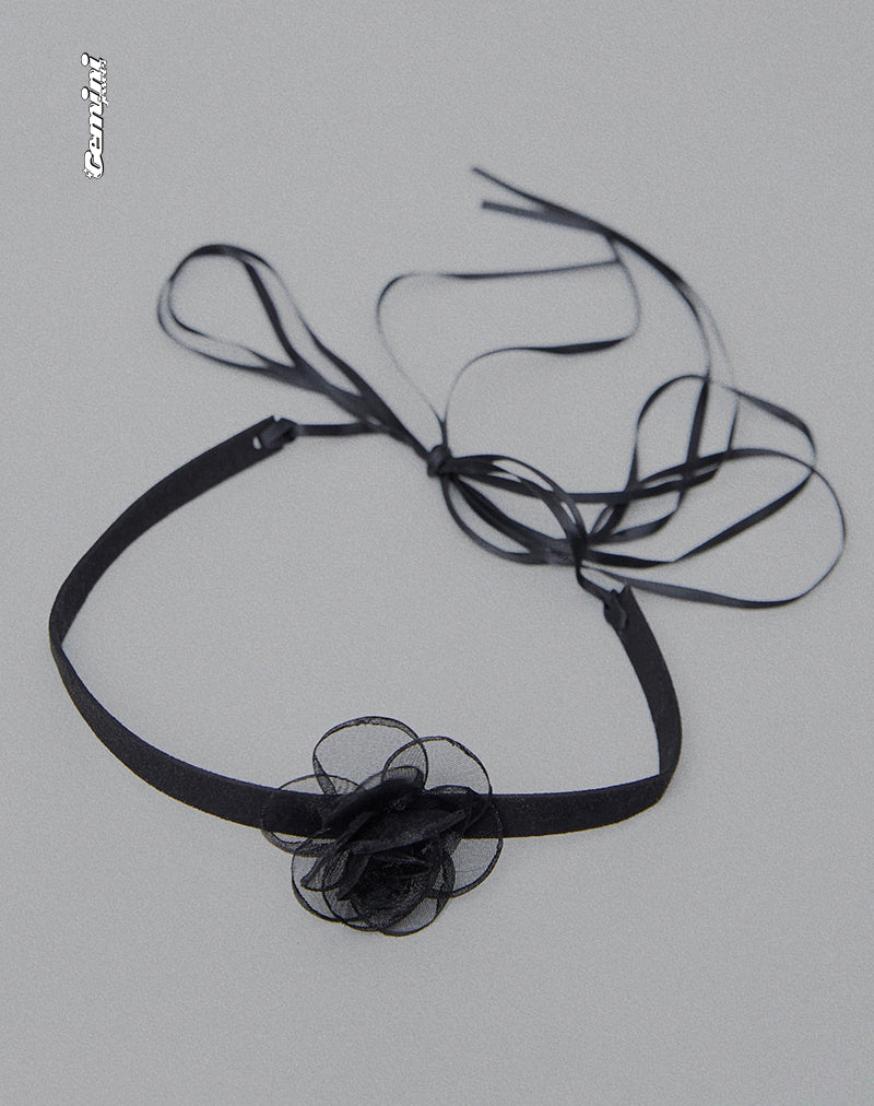 Imagen de Jada Black Rose Choker Necklace de Gemini Jewels