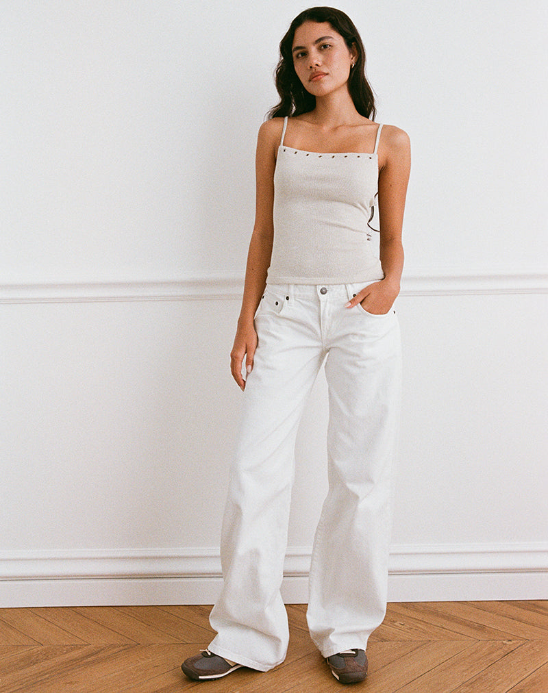 Camiseta Jalari Eyelet Cami Top en Knit Oatmeal