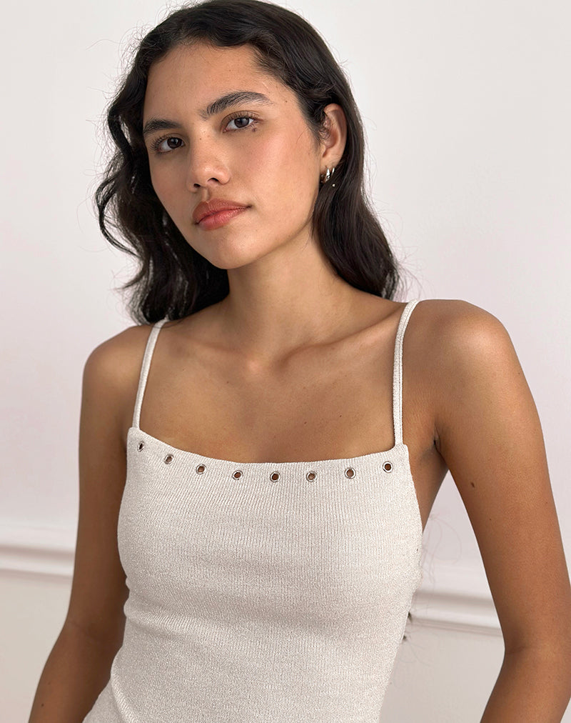 Imagen de Jalari Eyelet Cami Top de punto Avena