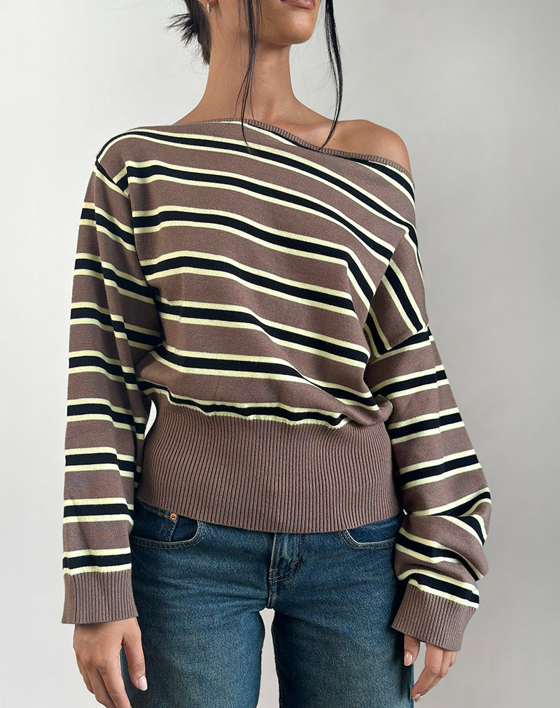 Imagen de Jalira Asymmetric Cinch Jumper in Stripe Brown and Yellow