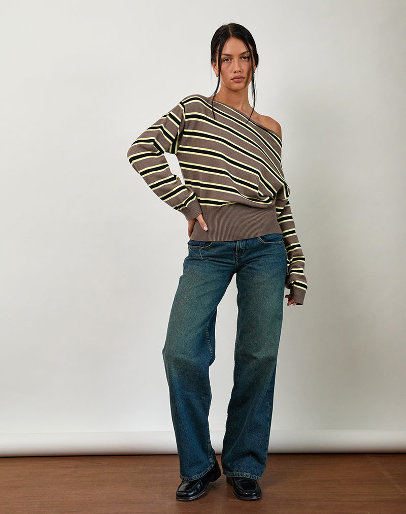 Imagen de Jalira Asymmetric Cinch Jumper in Stripe Brown and Yellow