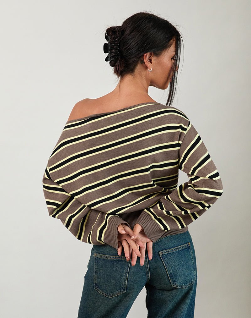 Imagen de Jalira Asymmetric Cinch Jumper in Stripe Brown and Yellow