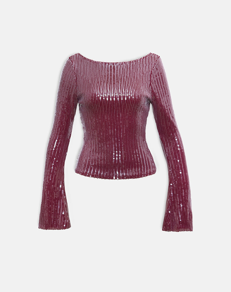 Image of Jalwa Long Sleeve Top in Sequin Maroon