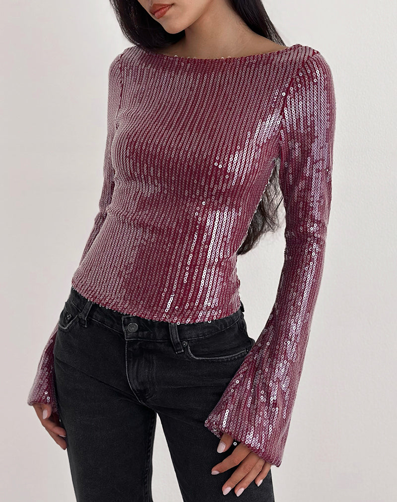 Image of Jalwa Long Sleeve Top in Sequin Maroon