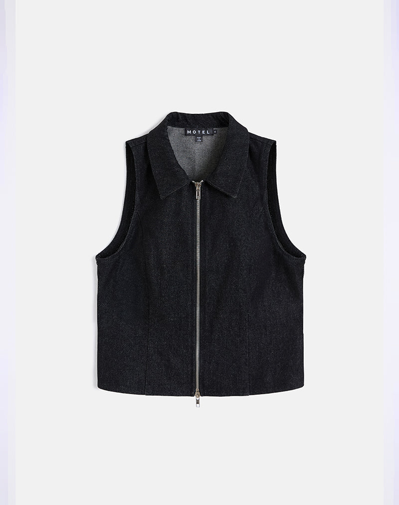 Chaleco Janae en denim lavado negro