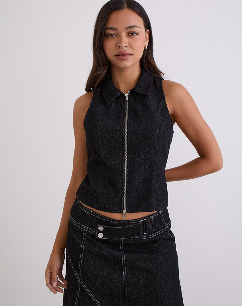 Chaleco Janae en denim lavado negro