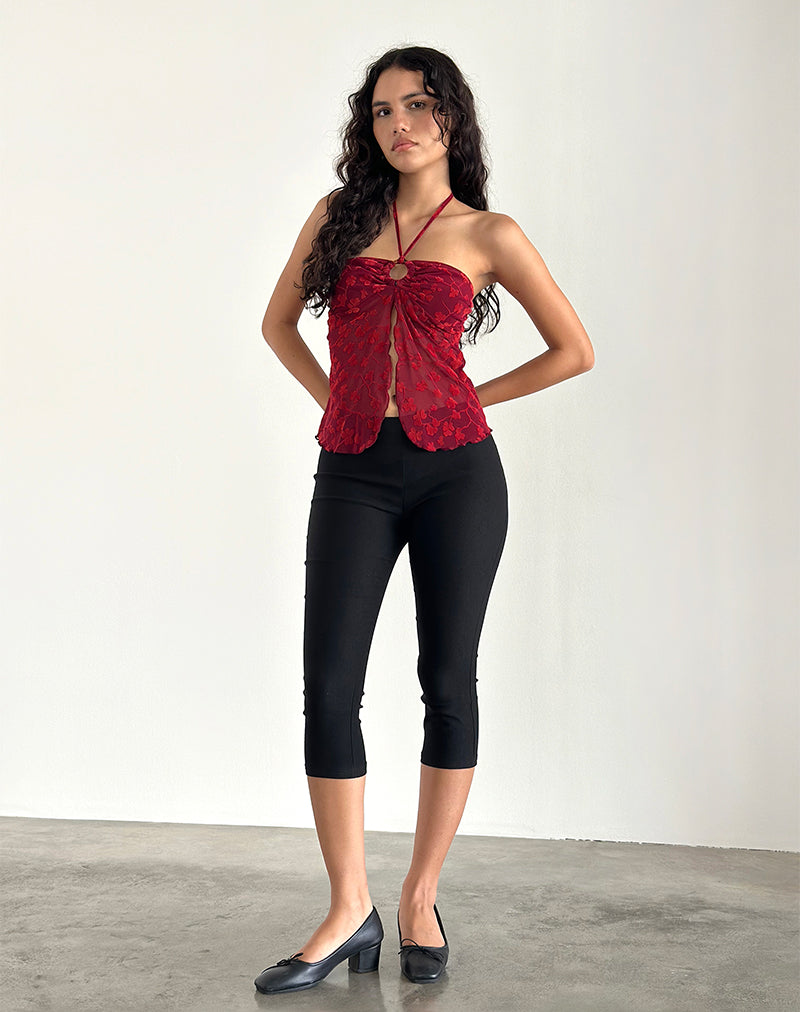 Imagen de Janar Top Cuello Haltern en Grunge Flower Flock Rojo