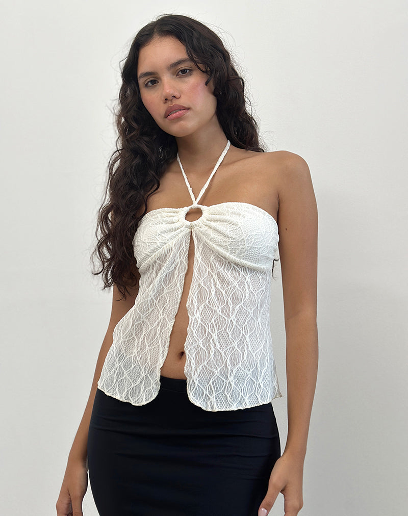 Imagen de Janar Top Cuello Haltern en Marfil Texturado
