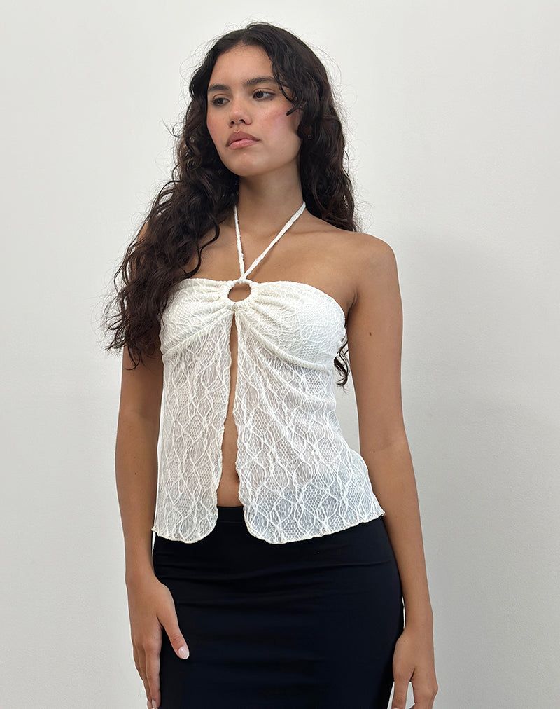 Imagen de Janar Top Cuello Haltern en Marfil Texturado