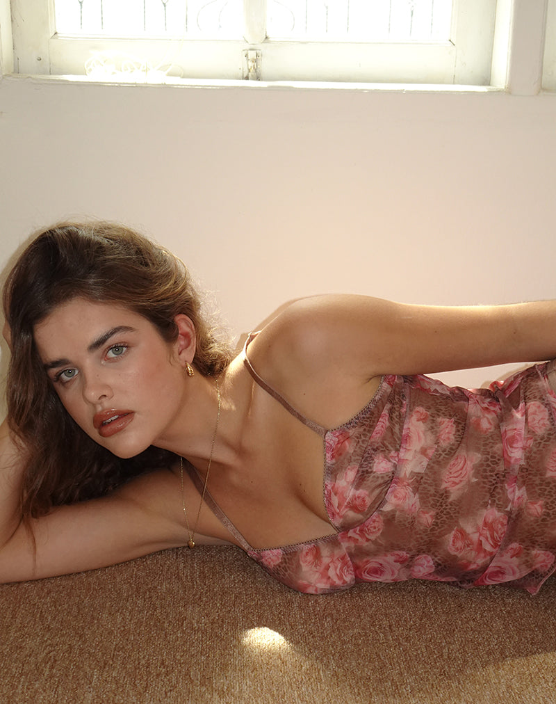 Imagen de Janari Cami Top en Malla Rosa Leopardo