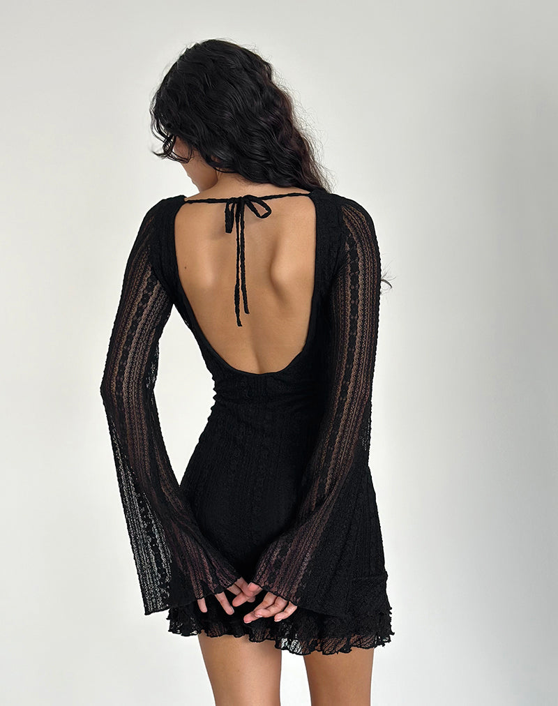 Janawa Mini Vestido sin Espalda de Encaje Negro