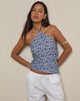 Imagen de Janisa Top Cuello Haltern en Azul Rayas Flores