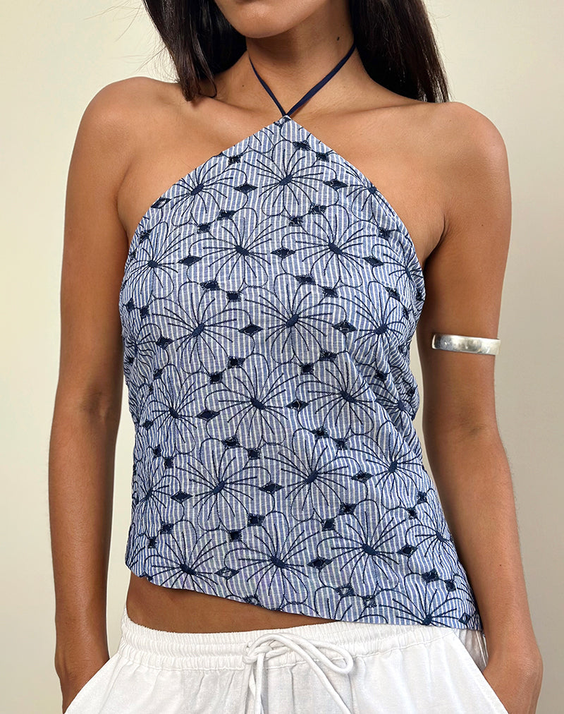 Top Janisa de rayas azules con cuello a la caja