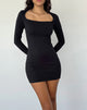 Imagen de Janjisu Mini Vestido Bodycon de Lycra de Manga Larga en Negro