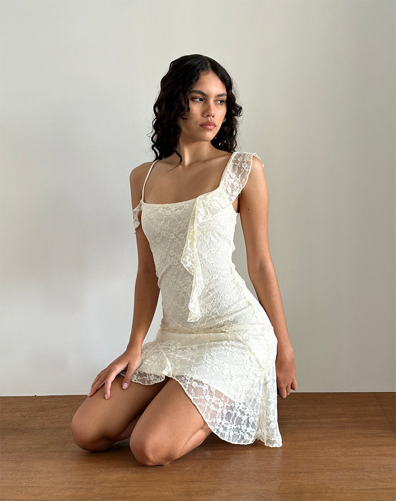 Minivestido Jati de encaje rosa canina blanco roto