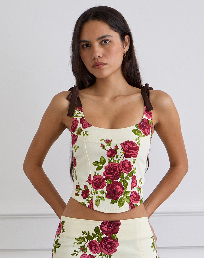 Jatmi Corset Top en Bouquet Roses Crema