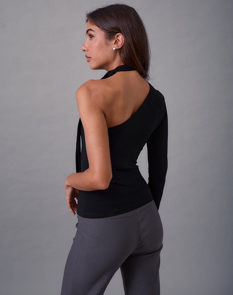 Imagen de Jayahe Top de una manga en punto de rayón Negro