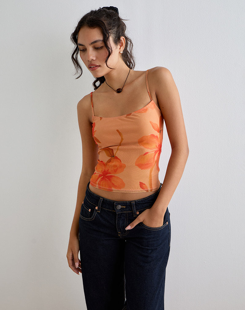 Imagen de Jefita Cami Top en Acuarela Hibiscus Naranja