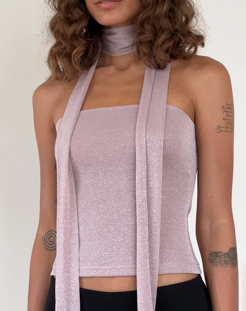 Conjunto de top bandeau y pañuelo Jeldia en rosa brillante