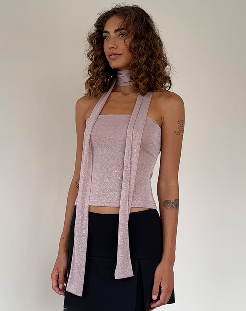 Imagen del conjunto Jeldia Bandeau Top and Scarf Set in Pink Shimmer