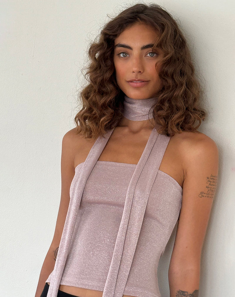Imagen del conjunto Jeldia Bandeau Top and Scarf Set in Pink Shimmer